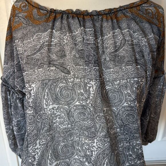 Studio M Neiman Marcus Sheer Paisley Blouse L‎ Boho Balloon Sleeve - Picture 3 of 4